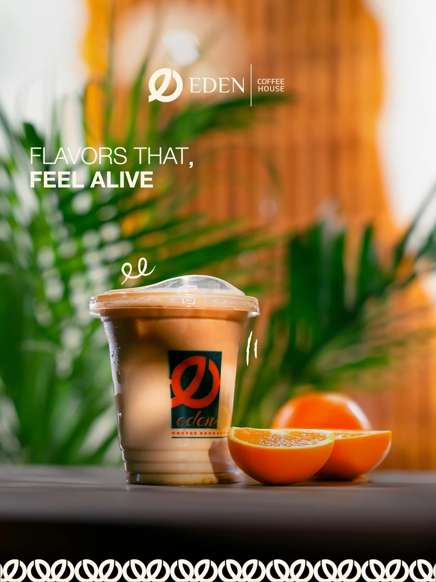 Matcha drink placed next to coffee beans